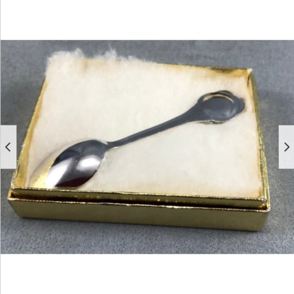 Vtg Petit Point Embroidered Red Rose Bawlf Silvery Teaspoon Collector Spoon 3.5" - Picture 2 of 4